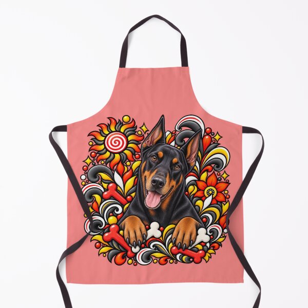 Item preview, Doberman Floral Art - Red Bones & Yellow Swirls designed and sold by PixelsPaws.