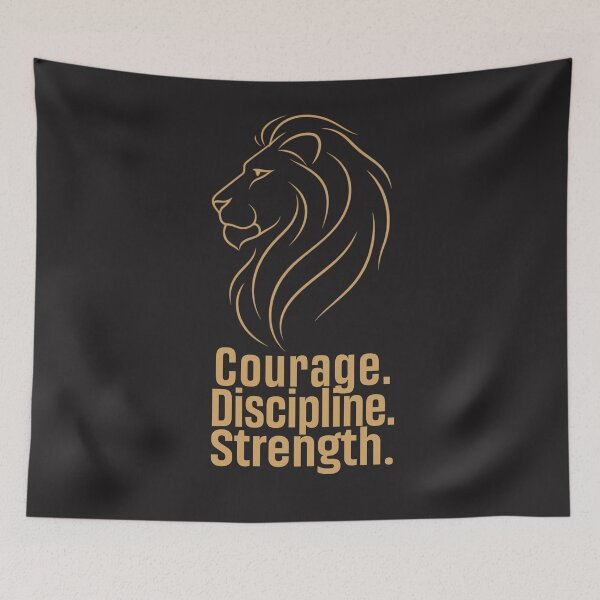 Item preview, Minimalist Lion Line Art Courage Discipline Strength Motivational Quote designed and sold by Bennie Singh.