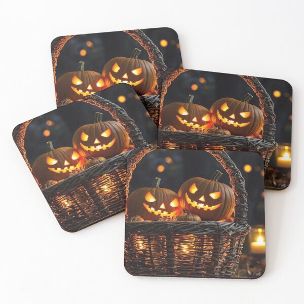 Item preview, Glowing Halloween Pumpkins in Wicker Basket — Spooky Night Leaves & Lights designed and sold by LYAN-STORE.