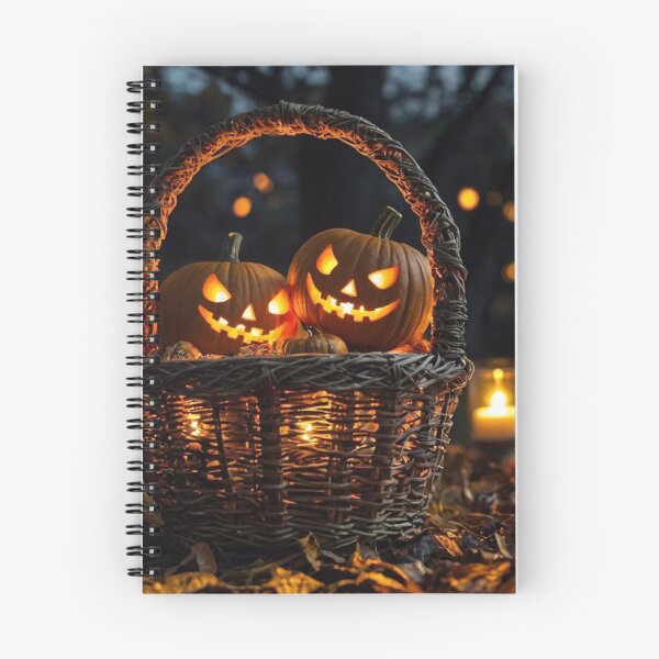 Item preview, Glowing Halloween Pumpkins in Wicker Basket — Spooky Night Leaves & Lights designed and sold by LYAN-STORE.