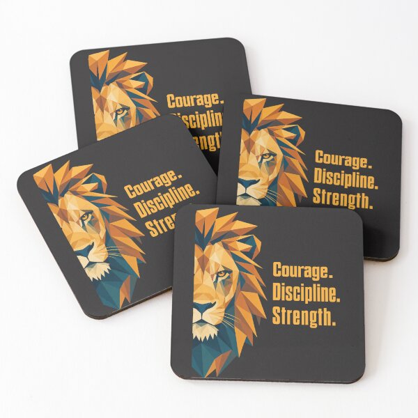 Item preview, Geometric Lion Poly Art Courage Discipline Strength Motivational Quote designed and sold by Bennie Singh.