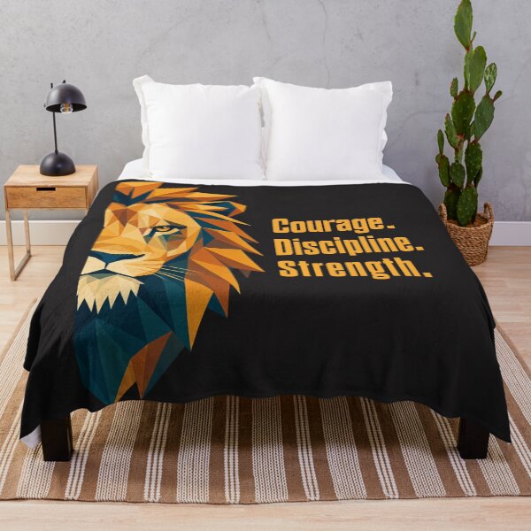 Item preview, Geometric Lion Poly Art Courage Discipline Strength Motivational Quote designed and sold by Bennie Singh.