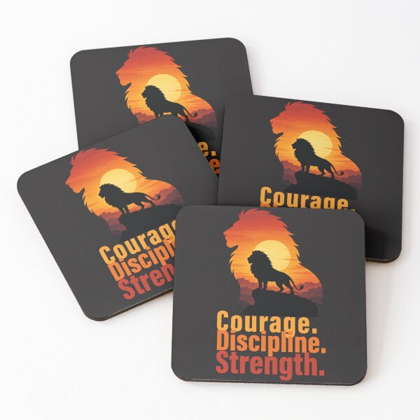 Item preview, Lion Sunset Silhouette Courage Discipline Strength Motivational Quote designed and sold by Bennie Singh.