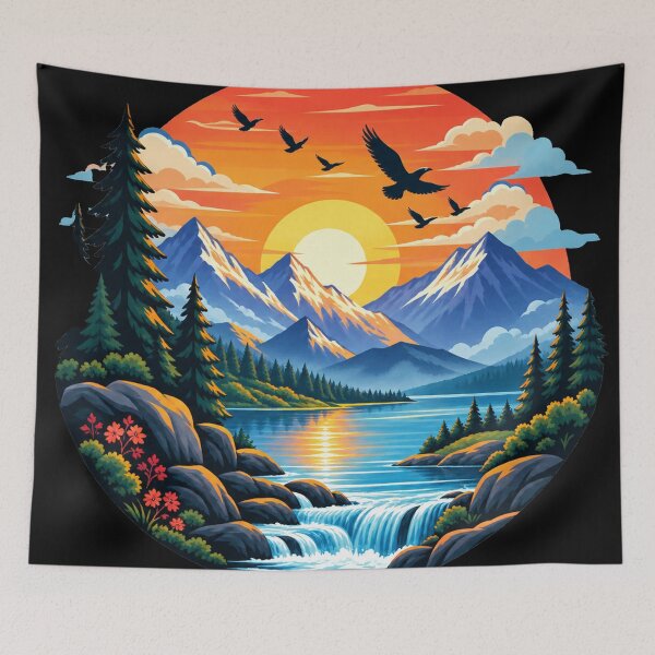 Item preview, Mountain Lake Sunset Nature Landscape designed and sold by Punch-E415.
