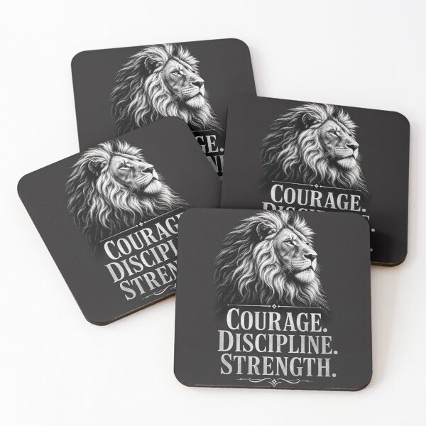 Item preview, Black and White Lion Courage Discipline Strength Motivational Quote designed and sold by Bennie Singh.