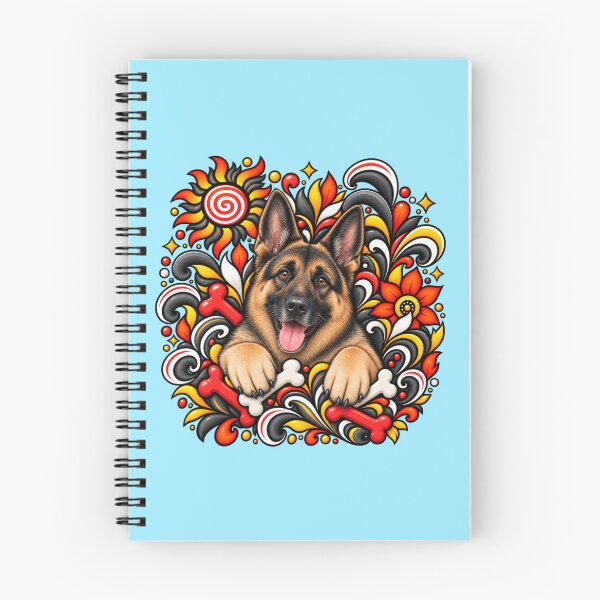 Item preview, German Shepherd Floral Art - Red Bones & Yellow Swirls designed and sold by PixelsPaws.