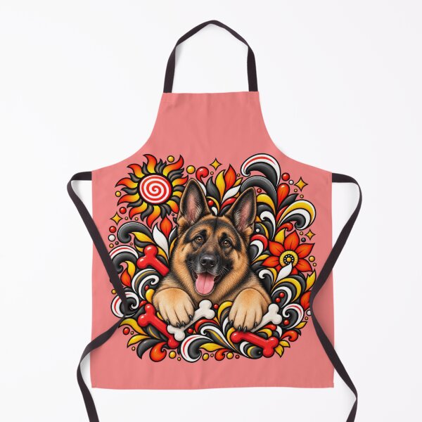 Item preview, German Shepherd Floral Art - Red Bones & Yellow Swirls designed and sold by PixelsPaws.