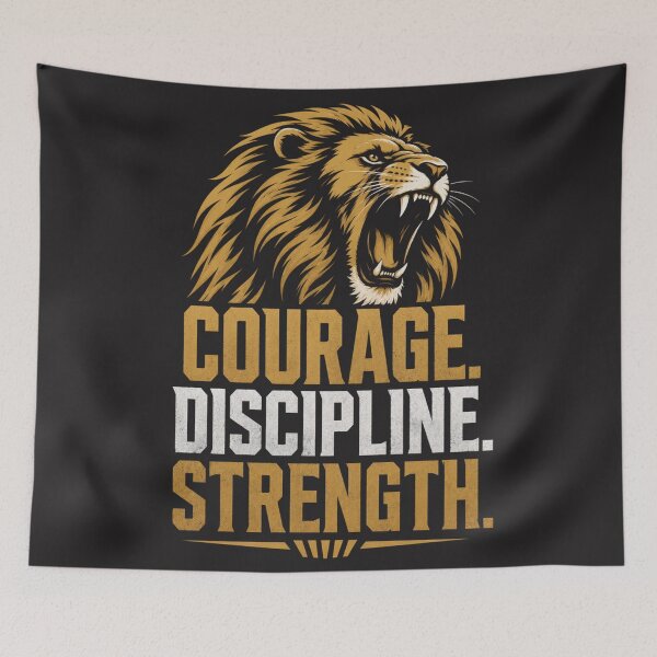 Item preview, Athletic Lion Roar Courage Discipline Strength Motivational Quote designed and sold by Bennie Singh.