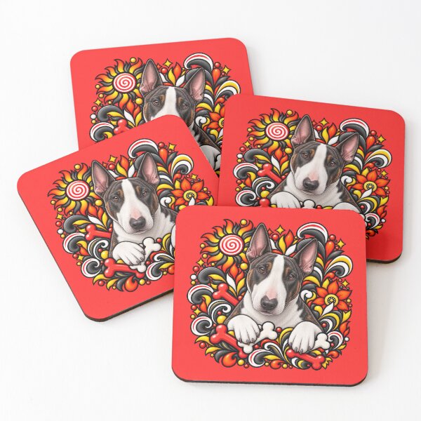 Item preview, Bull Terrier Floral Art - Bones & Floral Swirls designed and sold by PixelsPaws.