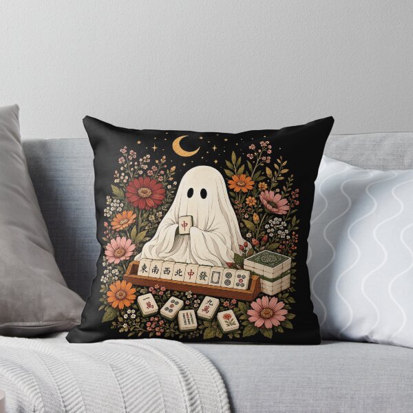 Item preview, Mahjong Ghost Floral Moon Halloween Art designed and sold by ROUX-ART.