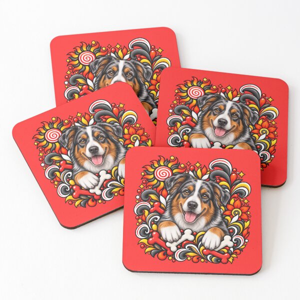 Item preview, Australian Shepherd Bones & Floral Swirl Art  designed and sold by PixelsPaws.
