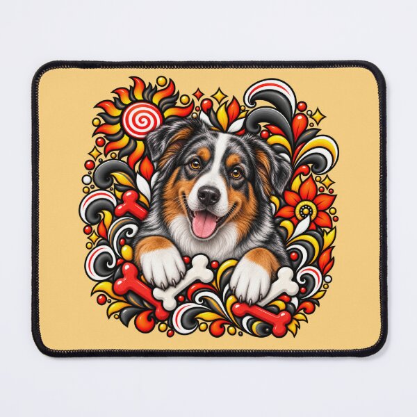 Item preview, Australian Shepherd Bones & Floral Swirl Art  designed and sold by PixelsPaws.