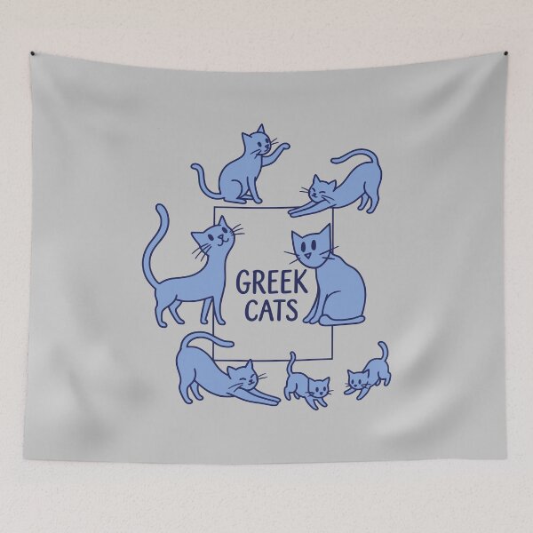 Item preview, Playful Greek Cats Blue Line Art designed and sold by MavtM.