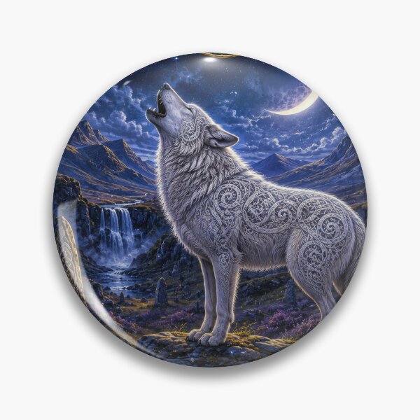 Item preview, Celtic Moon Wolf – Mystical White Wolf Under a Crescent Moon designed and sold by thewandswant.