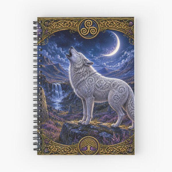 Item preview, Celtic Moon Wolf – Mystical White Wolf Under a Crescent Moon designed and sold by thewandswant.