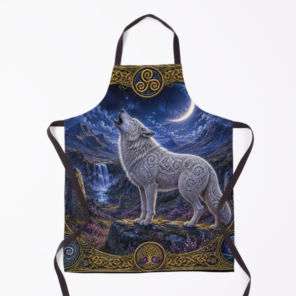 Item preview, Celtic Moon Wolf – Mystical White Wolf Under a Crescent Moon designed and sold by thewandswant.