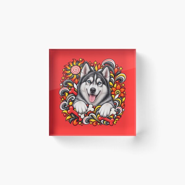 Item preview, Siberian Husky Floral Art - Bones & Floral Swirls designed and sold by PixelsPaws.