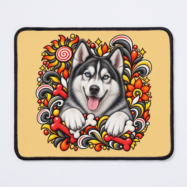 Item preview, Siberian Husky Floral Art - Bones & Floral Swirls designed and sold by PixelsPaws.
