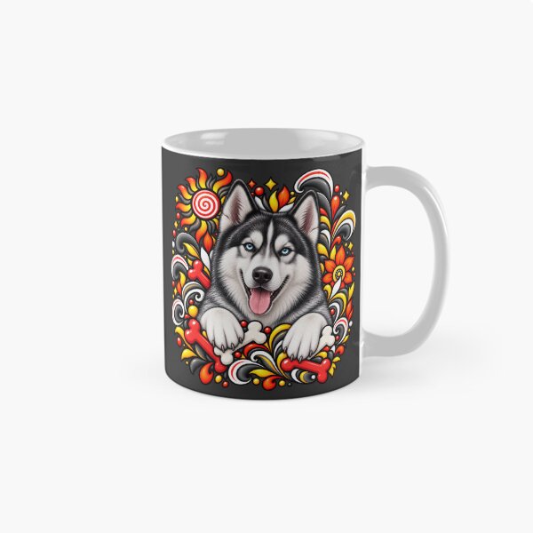 Item preview, Siberian Husky Floral Art - Bones & Floral Swirls designed and sold by PixelsPaws.