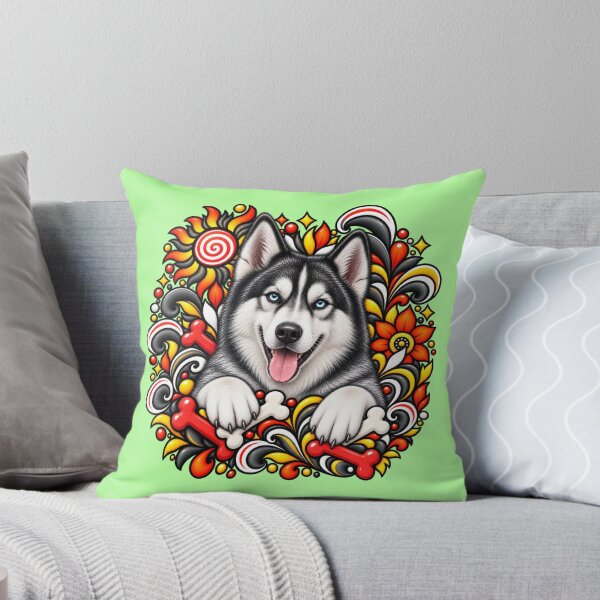 Item preview, Siberian Husky Floral Art - Bones & Floral Swirls designed and sold by PixelsPaws.
