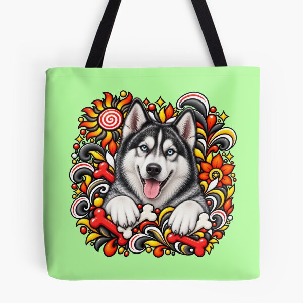 Item preview, Siberian Husky Floral Art - Bones & Floral Swirls designed and sold by PixelsPaws.