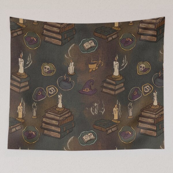 Item preview, Dark Halloween Candles Books Witchy Pattern designed and sold by IntelliMindDesigns.