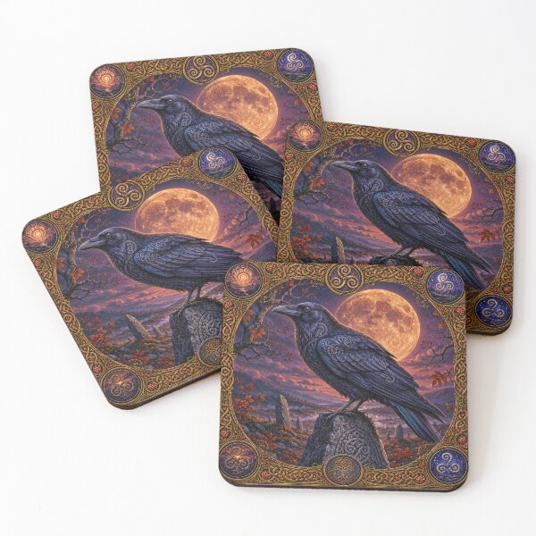 Item preview, Celtic Moon Raven – Mystical Black Raven Under the Harvest Moon designed and sold by thewandswant.