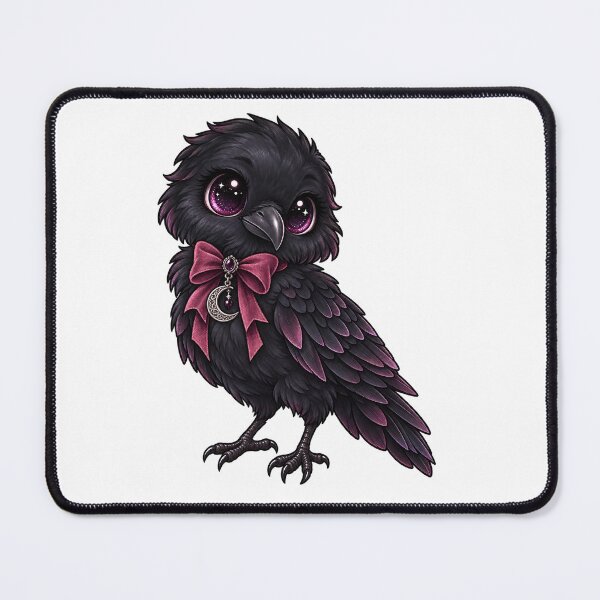 Item preview, Kawaii Goth Raven Familiar with Pink Bow designed and sold by Based-Bear.