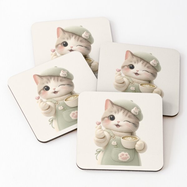 Item preview, Kawaii Cat Barista Matcha Latte finger heart | Cute Cafe Aesthetic designed and sold by Moons Studio.