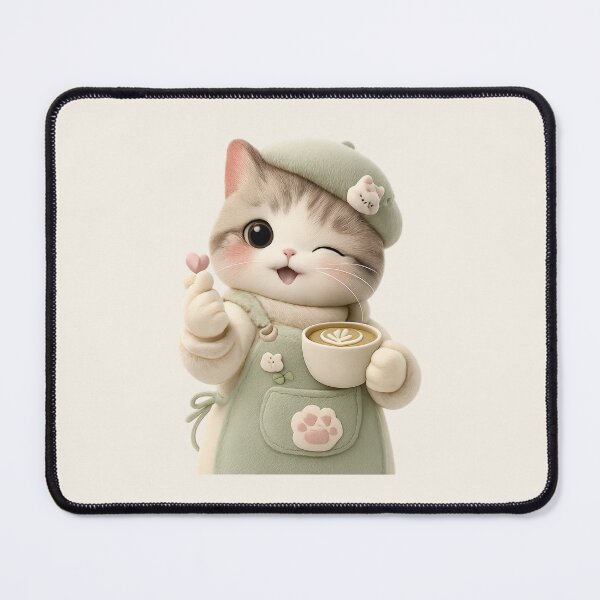 Item preview, Kawaii Cat Barista Matcha Latte finger heart | Cute Cafe Aesthetic designed and sold by Moons Studio.