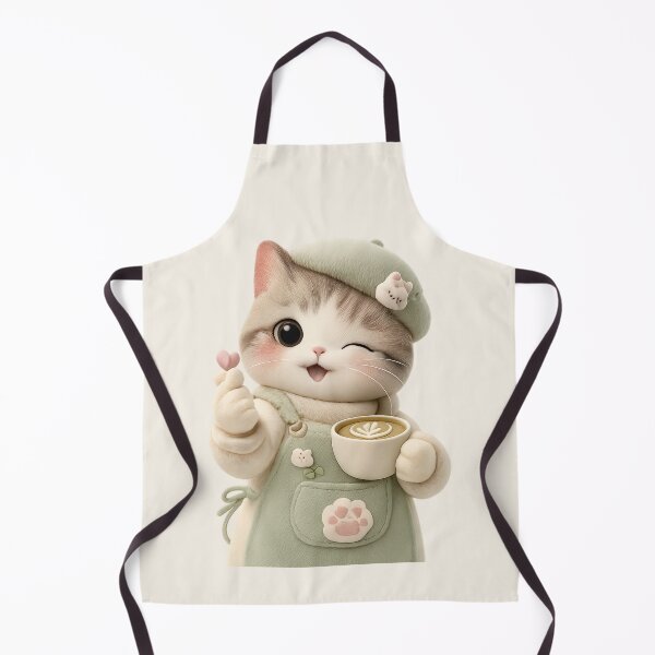 Item preview, Kawaii Cat Barista Matcha Latte finger heart | Cute Cafe Aesthetic designed and sold by Moons Studio.