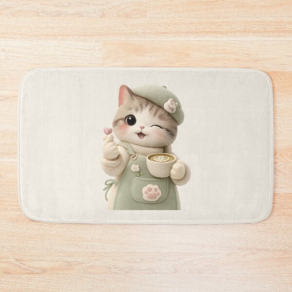 Item preview, Kawaii Cat Barista Matcha Latte finger heart | Cute Cafe Aesthetic designed and sold by Moons Studio.