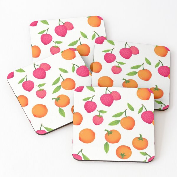 Item preview, Cute Pink Lychee fruits and Bright Orange Persimmons designed and sold by Asiantrendzz.