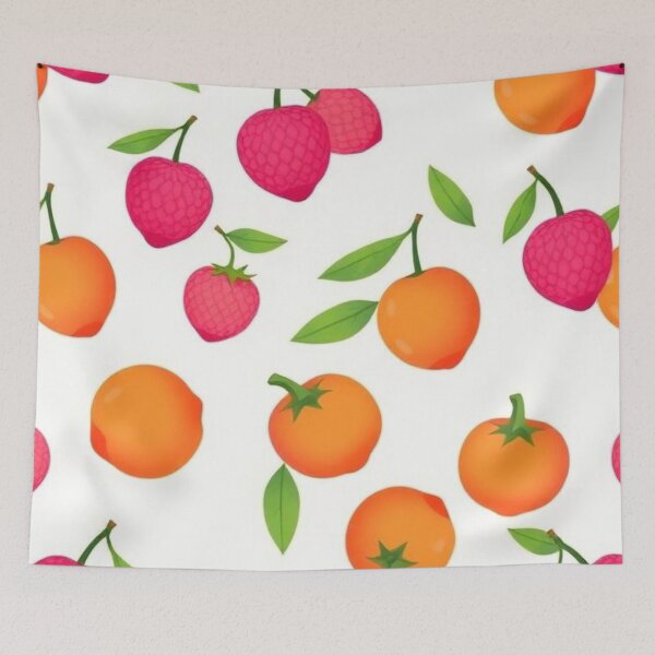 Item preview, Cute Pink Lychee fruits and Bright Orange Persimmons designed and sold by Asiantrendzz.