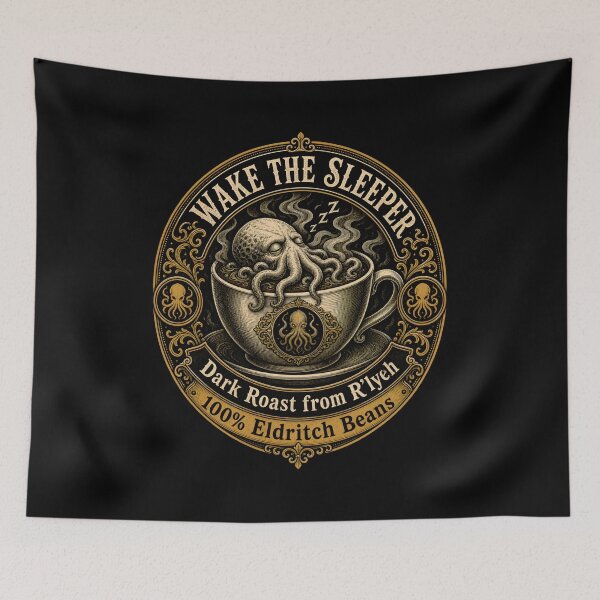 Artikelvorschau, Wecke den Schläfer auf R'lyeh Eldritch Coffee Label entworfen und verkauft von Fenay Designs.