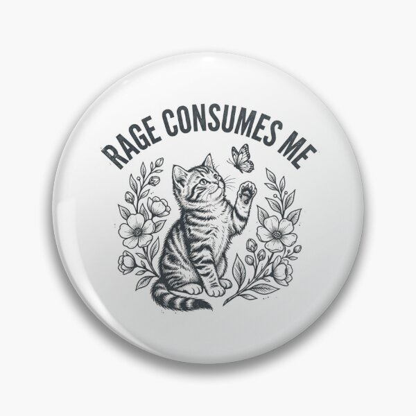 Item preview, Rage Consumes Me Funny Tabby Cat Butterfly Vintage Engraving designed and sold by raedattia.