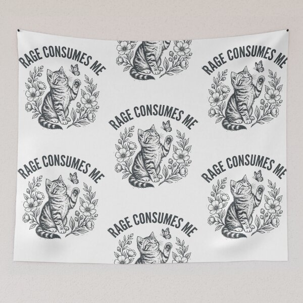 Item preview, Rage Consumes Me Funny Tabby Cat Butterfly Vintage Engraving designed and sold by raedattia.