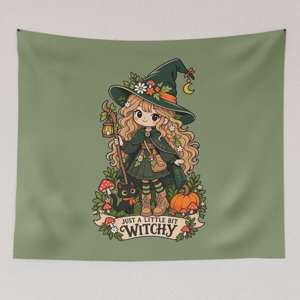 Item preview, Just a Little Bit Witchy – Cute Forest Witch, Chibi Halloween designed and sold by Skryp-art.