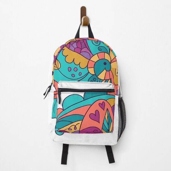 Item preview, Whimsical Colorful Doodle Art Abstract Floral Heart Patterns Sticker Print designed and sold by Julia9632.