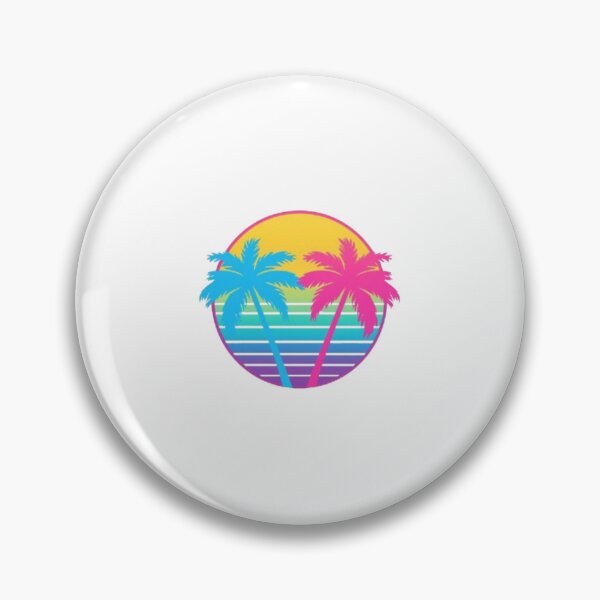 Item preview, Neon Vaporwave Palm Trees Sunset Retro Badge designed and sold by ByKayaPrints.
