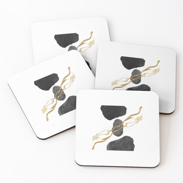 Item preview, Abstract Gold Fluid Marble Black Stone Art designed and sold by ByKayaPrints.