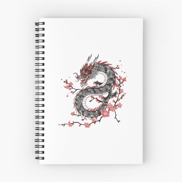 Item preview, Japanese Black Dragon Cherry Blossom Sakura Art designed and sold by ByKayaPrints.