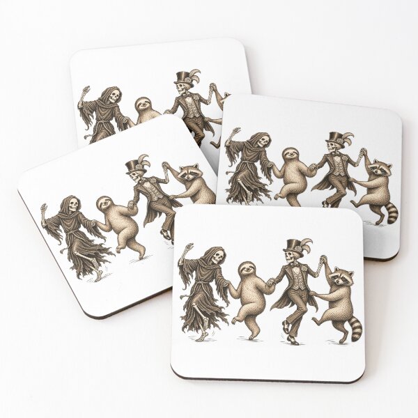 Item preview, Dance Macabre – Vintage Skeleton Sloth & Raccoon designed and sold by TOMSZE.
