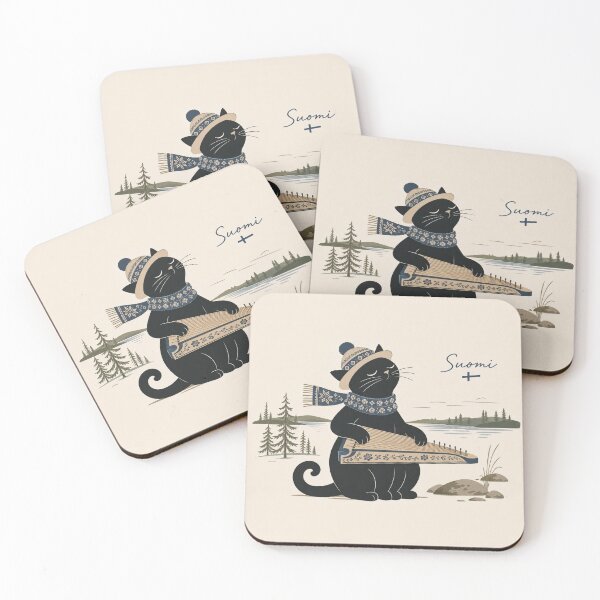 Item preview, Finnish Cat Playing Kantele Suomi Nordic Art designed and sold by Wandered North.