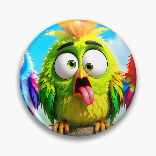 Item preview, Funny Silly Birds 3D – Colorful Goofy Birds on a Branch designed and sold by ToxicInkArt.