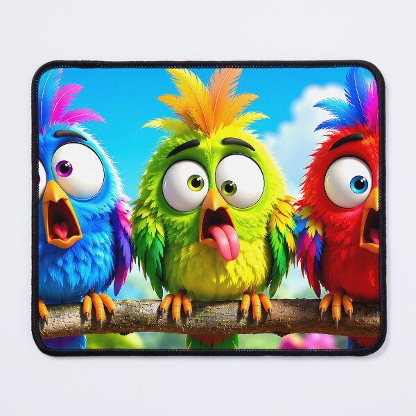 Item preview, Funny Silly Birds 3D – Colorful Goofy Birds on a Branch designed and sold by ToxicInkArt.