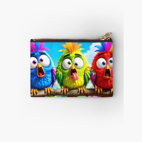 Item preview, Funny Silly Birds 3D – Colorful Goofy Birds on a Branch designed and sold by ToxicInkArt.