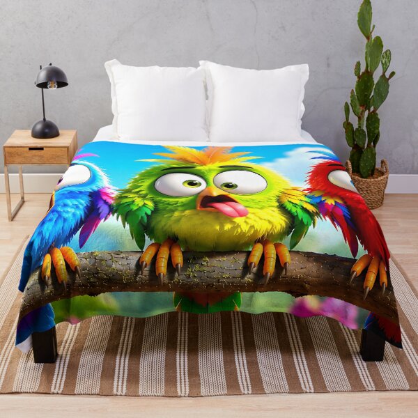 Item preview, Funny Silly Birds 3D – Colorful Goofy Birds on a Branch designed and sold by ToxicInkArt.
