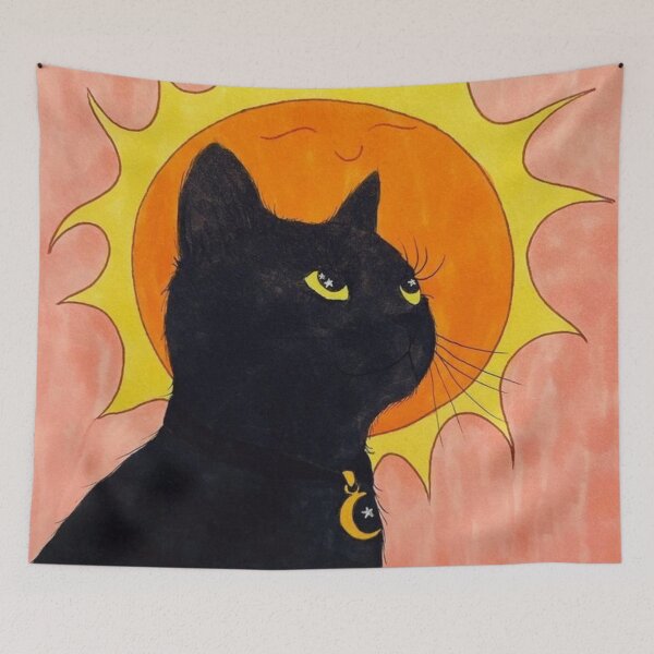 Item preview, Mystical Black Cat Celestial Sun Retro Art designed and sold by cezzarie.