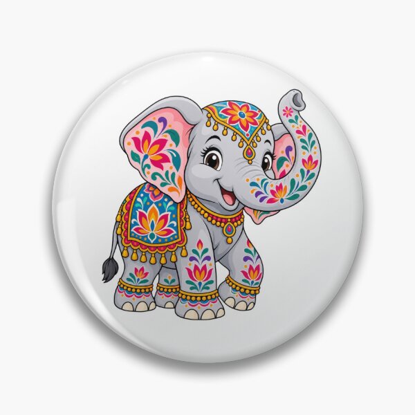 Item preview, Colorful Folk Art Elephant Floral Mandala designed and sold by Myra365Art.
